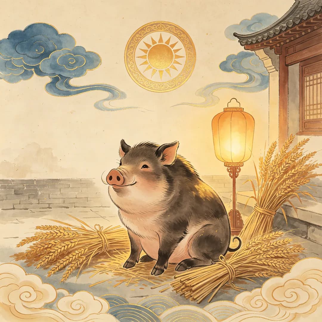 Pig — Chinese ink-wash painting